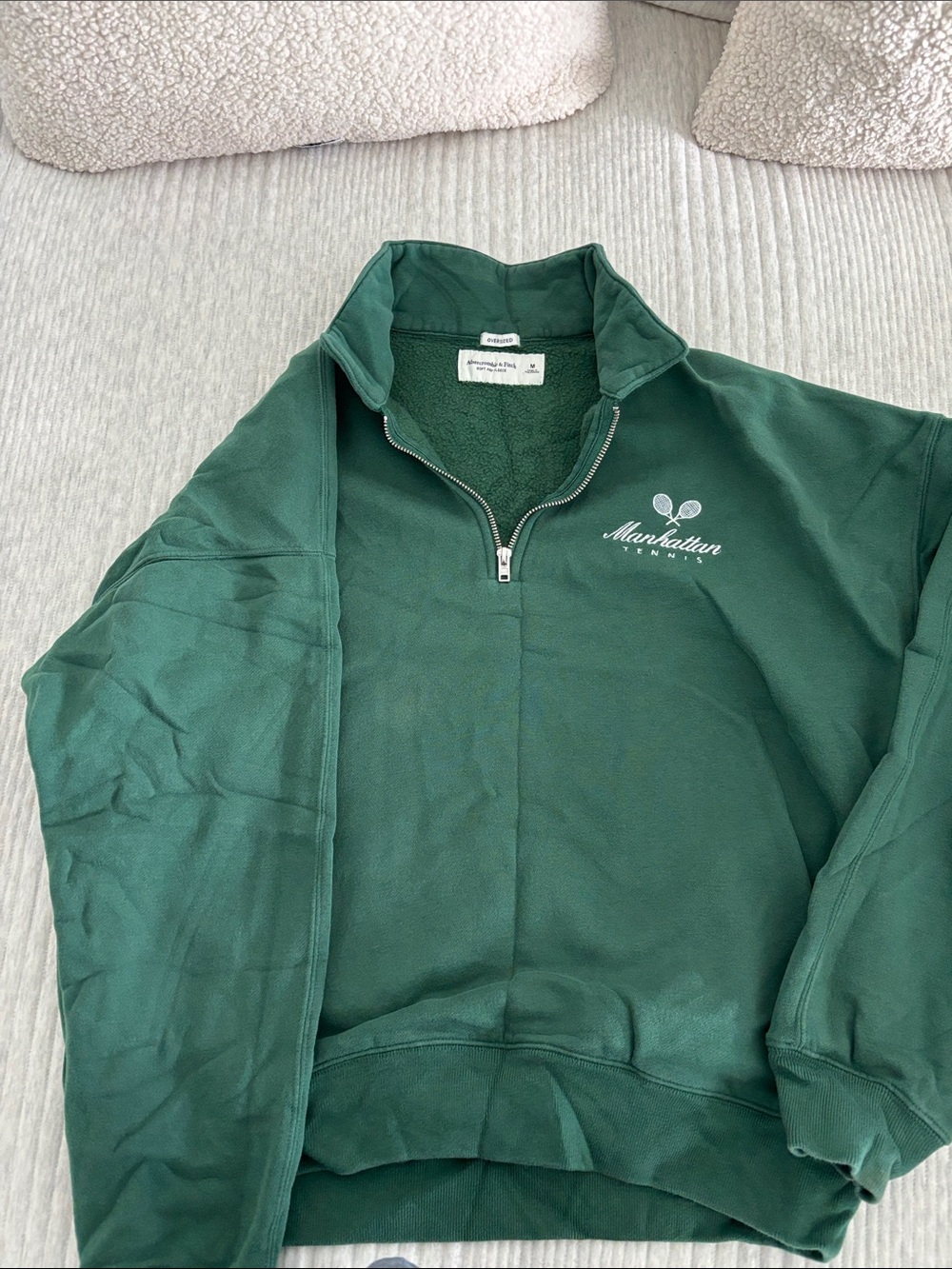 Abercrombie & Fitch Teal Green Fleece Quarter-Zip Pullover